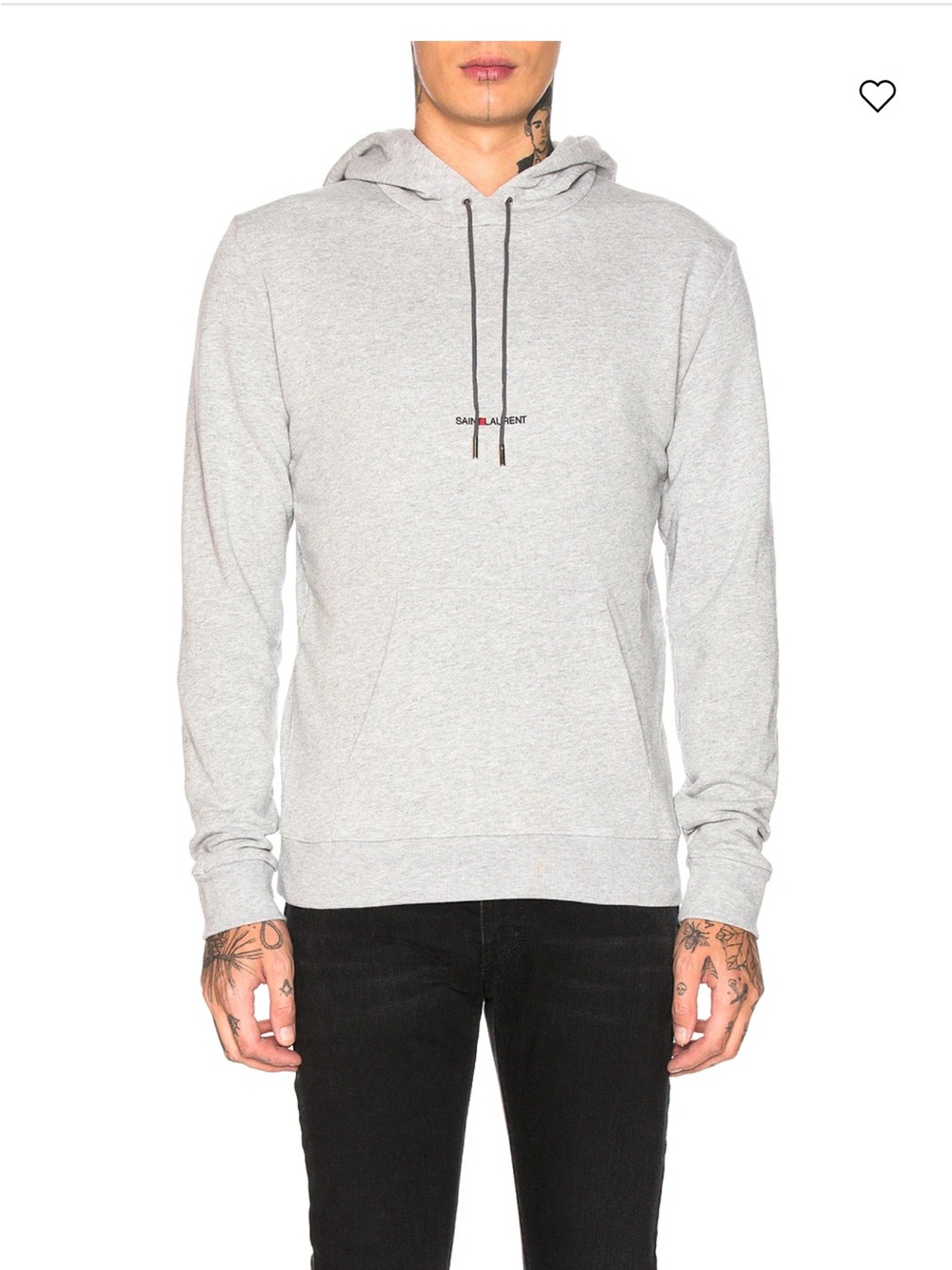 Pro-Owned Men Saint Laurent Light Gray Pullover Hoodie with Subtle Logo—M